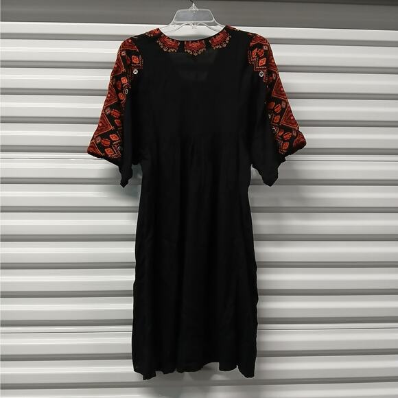 Anthropologie Raga Rala Bohemian Tunic Dress Small Black Embroidered Boho Hippie - Picture 5 of 12